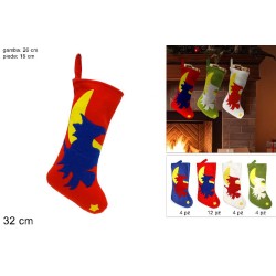 Calza befana con stella e luna 32cm in 4 colori assortiti, 1 pezzo