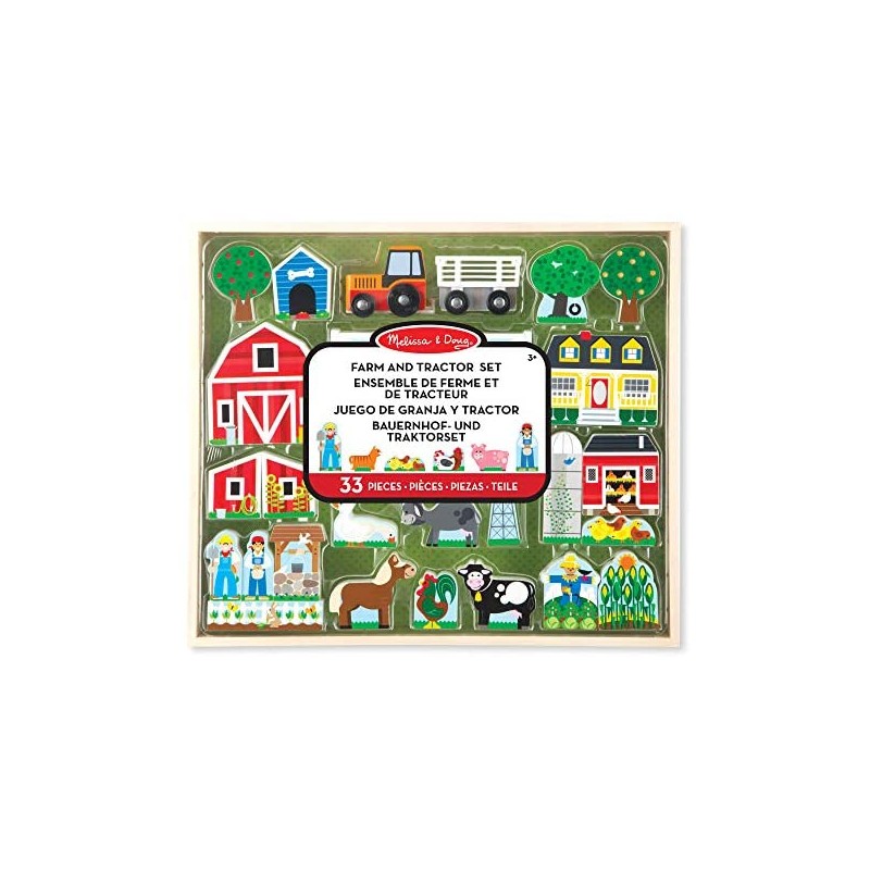 Melissa & Doug- Set da Gioco di Fattoria e Trattore in Legno, 33 Pezzi, 14800